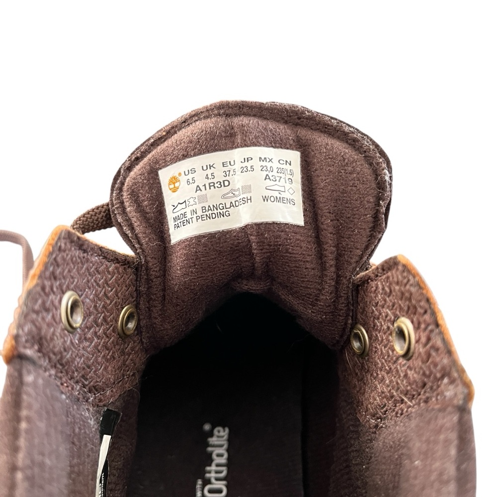 Timberland Ellendale Brown Leather Mid Hiker Boots Lug Sole Womens 6.5 - Picture 9 of 11